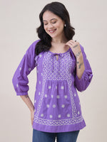 Load image into Gallery viewer, Purple Cotton Chikankari Top for Women