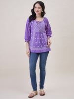 Load image into Gallery viewer, Purple Cotton Chikankari Top for Women