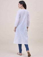 Load image into Gallery viewer, White Cotton Chikankari kurta with 3/4th sleeves