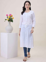 Load image into Gallery viewer, White Cotton Chikankari Kurta