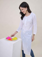 Load image into Gallery viewer, White Cotton Chikankari Kurta