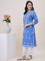 Load image into Gallery viewer, Bluish Grey Cotton Chikankari Kurta for Women | Round Neck