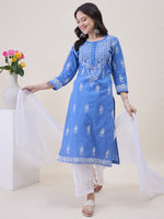 Load image into Gallery viewer, Bluish Grey Cotton Chikankari Kurta for Women | Round Neck