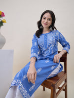 Load image into Gallery viewer, Bluish Grey Cotton Chikankari Kurta for Women | Round Neck