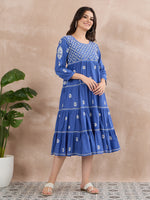 Load image into Gallery viewer, Blue Chikankari Tiered Dress for Elegant Style and Comfort