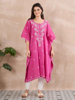 Load image into Gallery viewer, Handcrafted Pink Chikankari Cotton Kaftan for Women