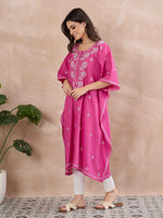 Load image into Gallery viewer, Handcrafted Pink Chikankari Cotton Kaftan for Women