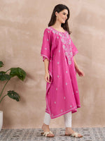 Load image into Gallery viewer, Handcrafted Pink Chikankari Cotton Kaftan for Women