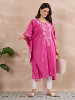Load image into Gallery viewer, Handcrafted Pink Chikankari Cotton Kaftan for Women