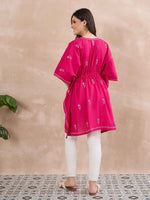Load image into Gallery viewer, Handcrafted Cotton Chikankari Short Kaftan in Fuchsia Pink