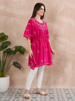 Load image into Gallery viewer, Handcrafted Cotton Chikankari Short Kaftan in Fuchsia Pink
