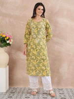 Load image into Gallery viewer, Yellow Cotton Printed Chikankari Kurta