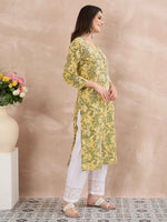 Load image into Gallery viewer, Yellow Cotton Printed Chikankari Kurta