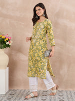 Load image into Gallery viewer, Yellow Cotton Printed Chikankari Kurta