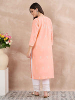 Load image into Gallery viewer, Peach Cotton Chikankari Side Button Kurta for Women | Handcrafted Lucknow Chikankari