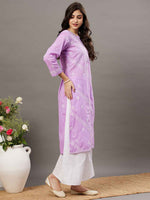 Load image into Gallery viewer, mauve cotton chikankari kurta with front yoke