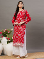 Load image into Gallery viewer, Red round neck all over jaal chikankari cotton kurta - Rakhi Apparels