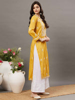 Load image into Gallery viewer, Mustard yellow mul cotton kurta with chikankari