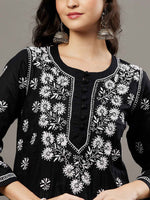 Load image into Gallery viewer, Black cotton kurta with chikankari