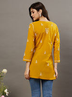 Load image into Gallery viewer, Mustard mulcotton front button top with chikankari - Rakhi Apparels