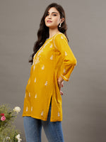 Load image into Gallery viewer, Mustard mulcotton front button top with chikankari - Rakhi Apparels