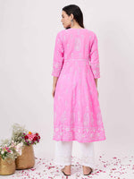 Load image into Gallery viewer, Pink round neck chikankari cotton anarkali