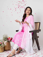 Load image into Gallery viewer, Pink round neck chikankari cotton anarkali
