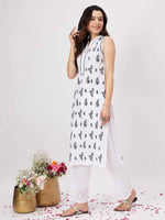 Load image into Gallery viewer, white cotton sleeveless kurta with chiknakari and collar slit