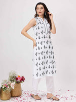 Load image into Gallery viewer, white cotton sleeveless kurta with chiknakari and collar slit