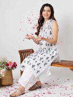 Load image into Gallery viewer, white cotton sleeveless kurta with chiknakari and collar slit