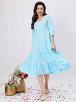 Load image into Gallery viewer, Blue chikankari dress with tiers