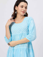 Load image into Gallery viewer, Blue chikankari dress with tiers
