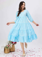 Load image into Gallery viewer, Blue chikankari dress with tiers