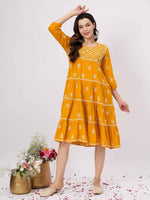Load image into Gallery viewer, mustard yellow chikankari cotton mul dress
