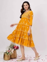 Load image into Gallery viewer, mustard yellow chikankari cotton mul dress