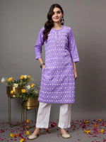 Load image into Gallery viewer, Purple cotton round neck kurta with all over jaal chikankari - Rakhi Apparels
