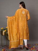 Load image into Gallery viewer, mustard chikankari and mukaish work chanderi kurta with slip and dupatta set of 2