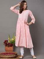 Load image into Gallery viewer, Peach Cotton Chikankari Anarkali Kurta