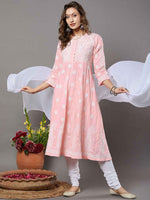 Load image into Gallery viewer, Peach Cotton Chikankari Anarkali Kurta