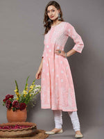 Load image into Gallery viewer, Peach Cotton Chikankari Anarkali Kurta