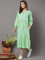 Load image into Gallery viewer, sea green cotton front button dress with chikankari