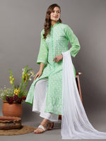 Load image into Gallery viewer, Sea green cotton chikankari high collar kurta