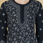 Load image into Gallery viewer, Black cotton kurta with all over tepchi chikankari