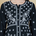 Load image into Gallery viewer, Black cotton front button drerss with chikankari