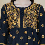 Load image into Gallery viewer, Black cotton chikankari anrakali with mustard emb