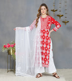 Load image into Gallery viewer, Red cotton kurta with Yoke and single button with chikankari