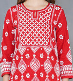 Load image into Gallery viewer, Red cotton kurta with Yoke and single button with chikankari