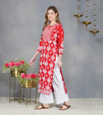 Load image into Gallery viewer, Red cotton kurta with Yoke and single button with chikankari