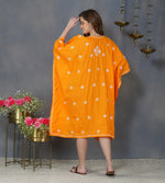 Load image into Gallery viewer, Turmeric yellow cotton kaftan with chikankari
