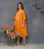 Load image into Gallery viewer, Turmeric yellow cotton kaftan with chikankari